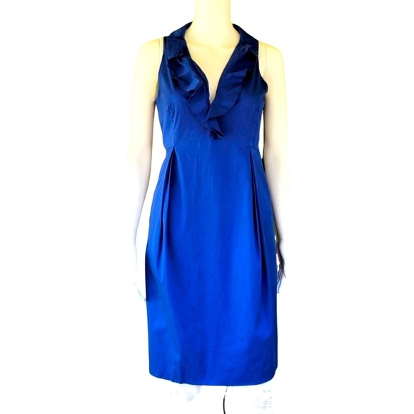 MOSCHINO Cheap and Chic Royal Blue Pima Cotton Dress IT 40 US 6 Ruffle Neckline - Picture 1 of 15